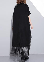 Elegant high neck tassel cotton Tunic Fabrics black Dresses - bagstylebliss