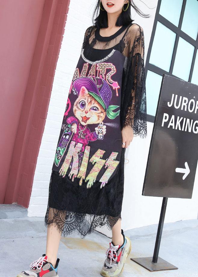 Elegant hollow out Tunics Outfits black prints Maxi Dress summer - bagstylebliss