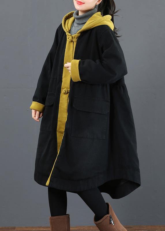 Elegant hooded large hem Fashion crane coats yellow silhouette outwear - bagstylebliss