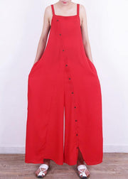 Elegant jumpsuit pants Mom design Button Down red Summer - bagstylebliss