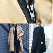 Elegant khaki Coat Women plus size medium length stand collar asymmetric coat - bagstylebliss