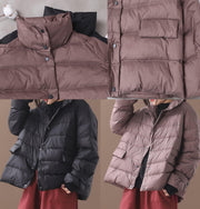 Elegant khaki Parkas for women plus size down jacket winter short coat stand collar - bagstylebliss