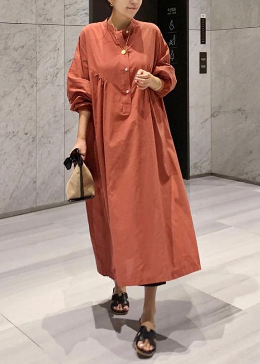 Elegant lantern sleeve cotton dresses Inspiration brown Maxi Dresses - bagstylebliss