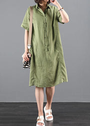 Elegant lapel Button Down summer clothes For Women Tunic Tops green Dresses - bagstylebliss