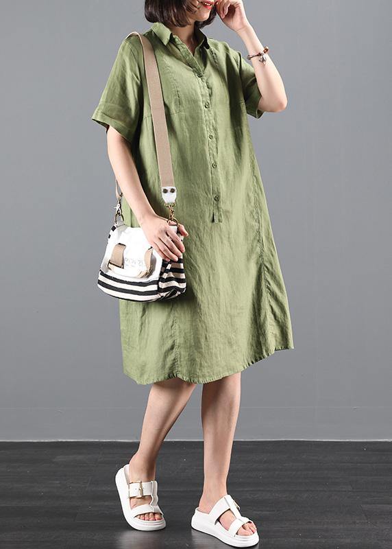 Elegant lapel Button Down summer clothes For Women Tunic Tops green Dresses - bagstylebliss