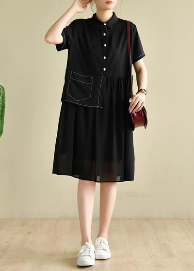 Elegant lapel patchwork tunics for women Wardrobes black Dress - bagstylebliss