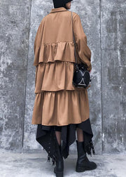 Elegant layered Cotton spring clothes For Women design khaki Dresses - bagstylebliss