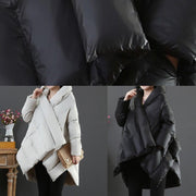 Elegant light gray goose Down coat plus size snow jackets hooded asymmetric Warm coats - bagstylebliss
