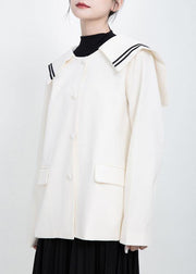 Elegant long sleeve Fashion Sailor Collar outfit white Knee jackets - bagstylebliss
