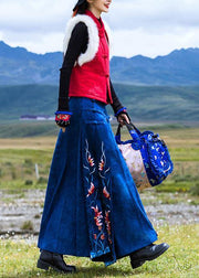 Elegant navy cotton quilting clothes Chinese Button loose embroidery skirts - bagstylebliss