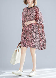 Elegant o neck Batwing Sleeve Cotton blended Korea Neckline pink Leopard daily Dress Summer - bagstylebliss