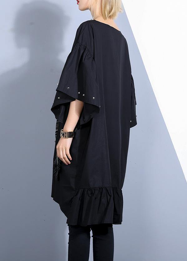 Elegant o neck Batwing Sleeve Cotton clothes Stitches Fashion Ideas black Dress Summer - bagstylebliss