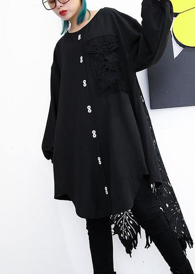 Elegant o neck European Cotton patchwork lace dresses Wardrobes black Dress summer - bagstylebliss
