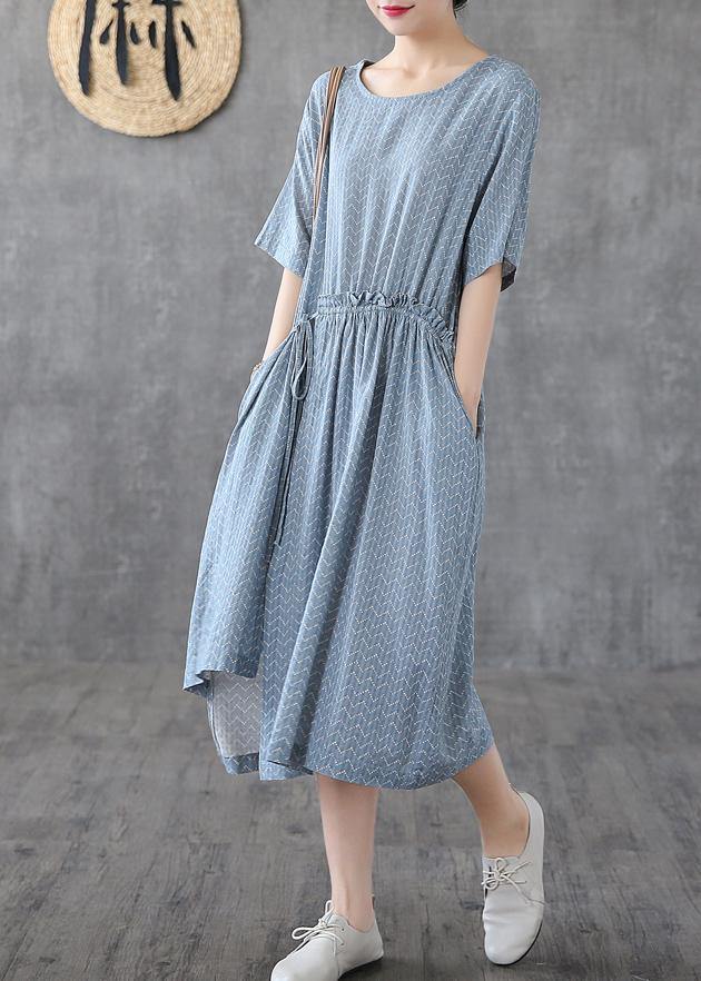 Elegant o neck asymmetric cotton linen dresses Catwalk khaki print Dresses summer - bagstylebliss