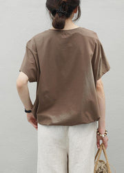 Elegant o neck drawstring cotton top Wardrobes chocolate print shirt - bagstylebliss