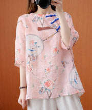 Elegant o neck half sleeve clothes For Women Photography pink floral shirt - bagstylebliss