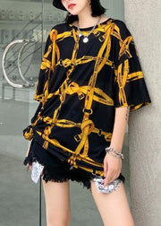 Elegant o neck half sleeve summer crane tops Work Outfits black plaid blouses - bagstylebliss