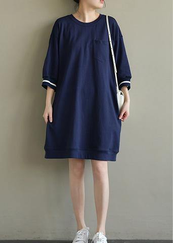 Elegant o neck patchwork Cotton for women Fashion Ideas navy striped Dresses spring - bagstylebliss