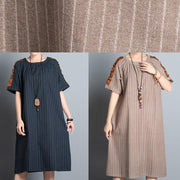 Elegant o neck patchwork cotton quilting clothes Shape black striped Dress summer - bagstylebliss