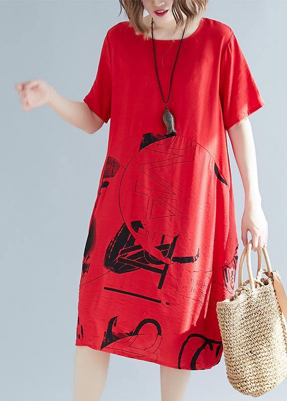 Elegant o neck patchwork linen cotton clothes Women stylish Sewing red print shift Dresses Summer - bagstylebliss