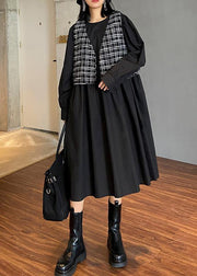 Elegant o neck patchwork plaid clothes Inspiration black Plus Size Dress - bagstylebliss