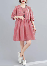 Elegant o neck pockets summer Work Outfits red striped Dress - bagstylebliss