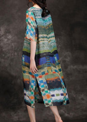 Elegant o neck side open linen multicolor Dresses summer - bagstylebliss