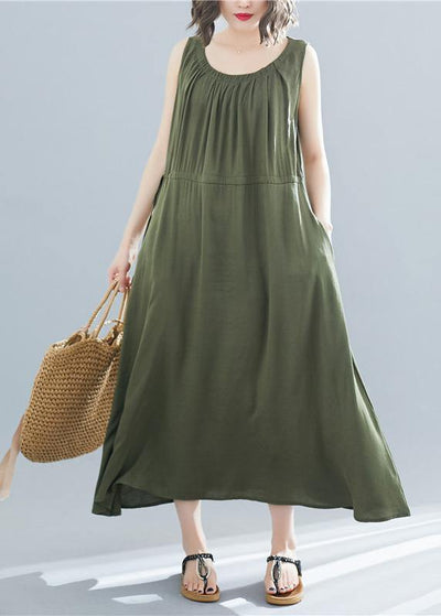 Elegant o neck sleeveless cotton Tunics Wardrobes army green Dress summer - bagstylebliss
