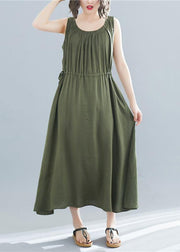 Elegant o neck sleeveless cotton Tunics Wardrobes army green Dress summer - bagstylebliss