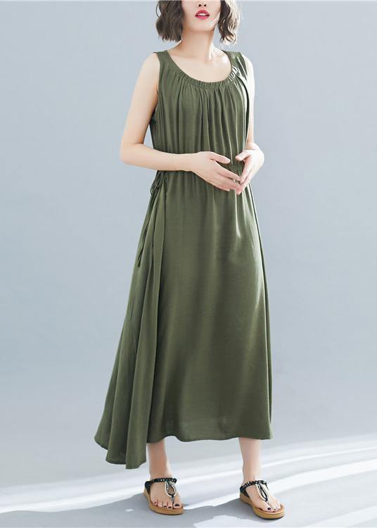 Elegant o neck sleeveless cotton Tunics Wardrobes army green Dress summer - bagstylebliss