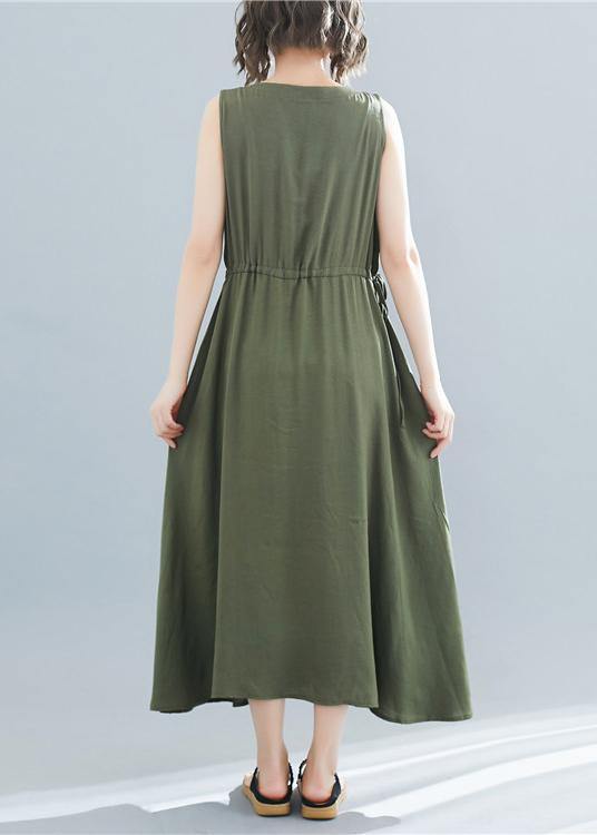 Elegant o neck sleeveless cotton Tunics Wardrobes army green Dress summer - bagstylebliss