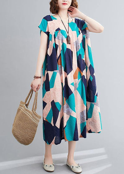 Elegant o neck Cinched summer outfit Photography blue Geometric Dress - bagstylebliss