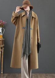 Elegant oversize Coats winter woolen outwear brown lapel pockets wool coat for woman - bagstylebliss