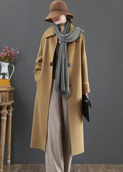 Elegant oversize Coats winter woolen outwear brown lapel pockets wool coat for woman - bagstylebliss