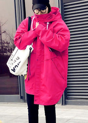 Elegant oversize snow jackets overcoat rose hooded zippered down jacket woman - bagstylebliss