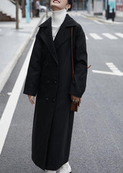 Elegant oversized Coats outwear black Notched double breast woolen overcoat - bagstylebliss