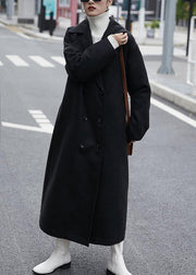 Elegant oversized Coats outwear black Notched double breast woolen overcoat - bagstylebliss