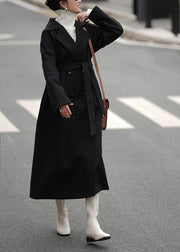 Elegant oversized Coats outwear black Notched double breast woolen overcoat - bagstylebliss