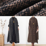 Elegant oversized mid-length coats winter brown Batwing Sleeve v neck woolen outwear - bagstylebliss