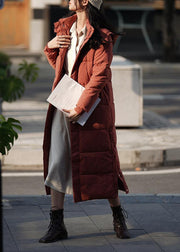 Elegant oversized warm winter coat outwear burgundy hooded zippered winter outwear - bagstylebliss