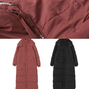 Elegant oversized warm winter coat outwear burgundy hooded zippered winter outwear - bagstylebliss