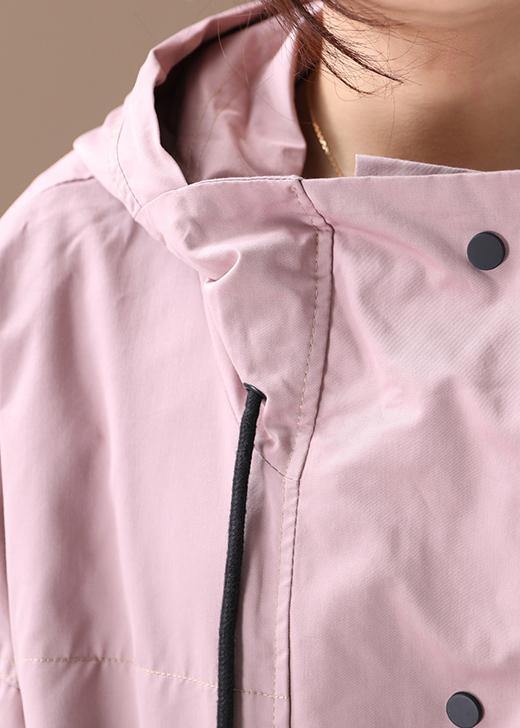 Elegant pink Fashion clothes hooded drawstring pockets outwear - bagstylebliss