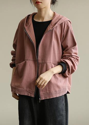 Elegant pink Fashion coat for woman Tutorials hooded zippered fall coat - bagstylebliss
