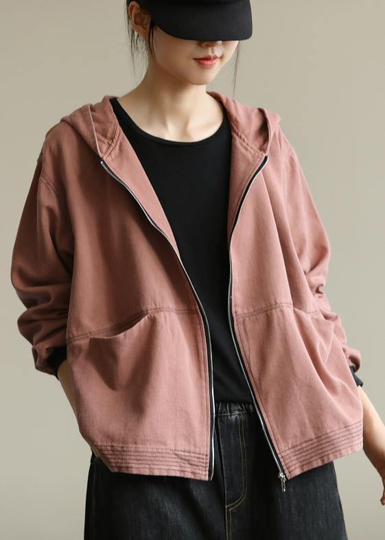 Elegant pink Fashion coat for woman Tutorials hooded zippered fall coat - bagstylebliss