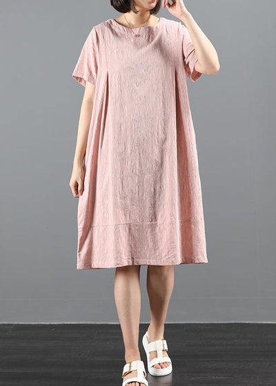 Elegant pink dresses o neck pockets Plus Size Dress - bagstylebliss