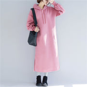 Elegant pink spring dresses plus size hooded traveling clothing side open drawstring long dress