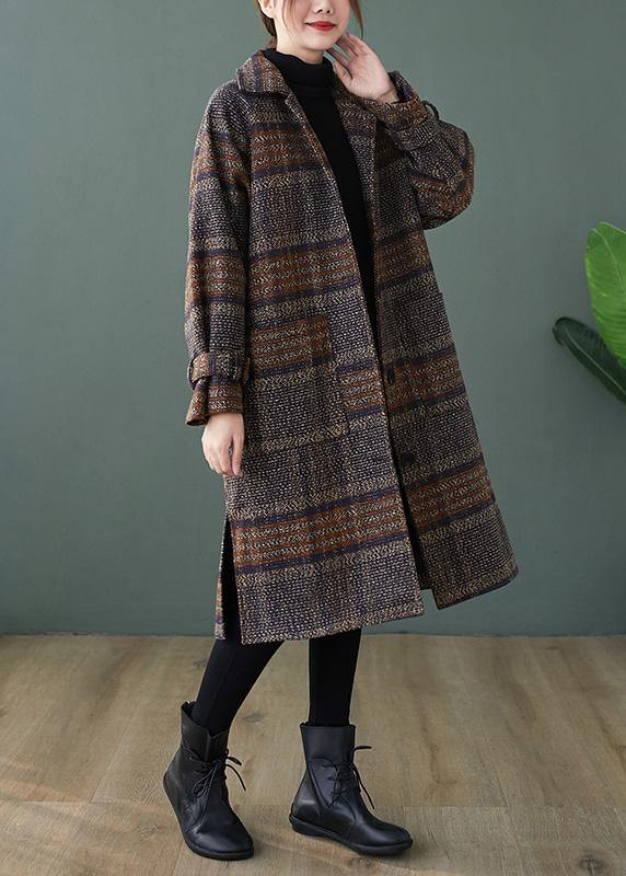 Elegant plaid Fine maxi coat Shape lapel side open coats - bagstylebliss