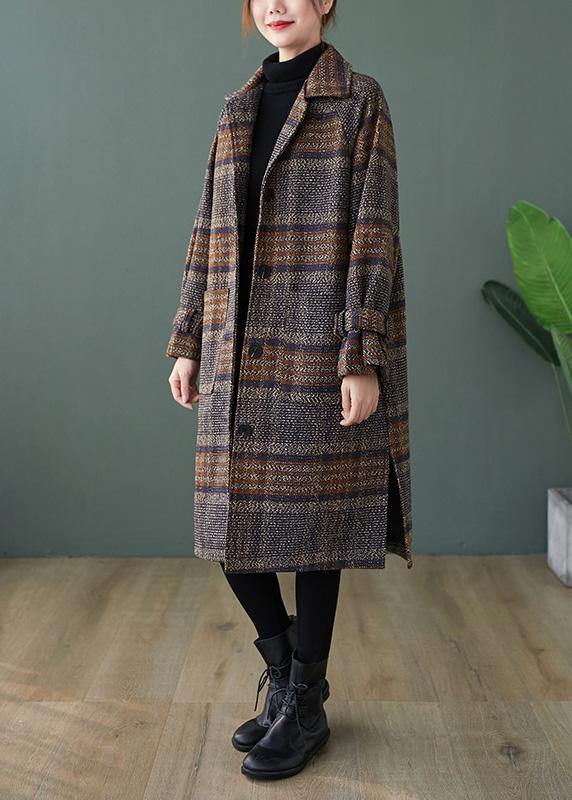 Elegant plaid Fine maxi coat Shape lapel side open coats - bagstylebliss