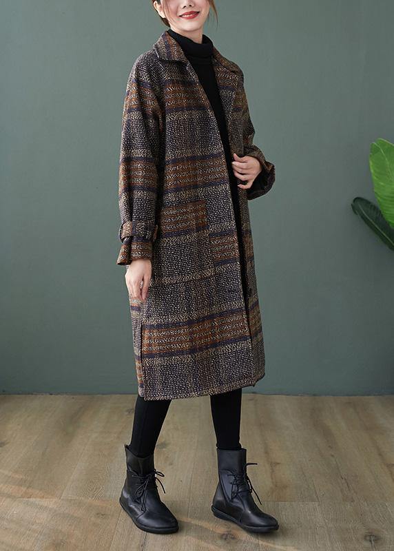 Elegant plaid Fine maxi coat Shape lapel side open coats - bagstylebliss