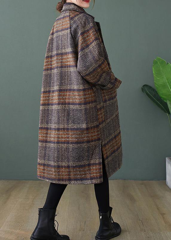 Elegant plaid Fine maxi coat Shape lapel side open coats - bagstylebliss